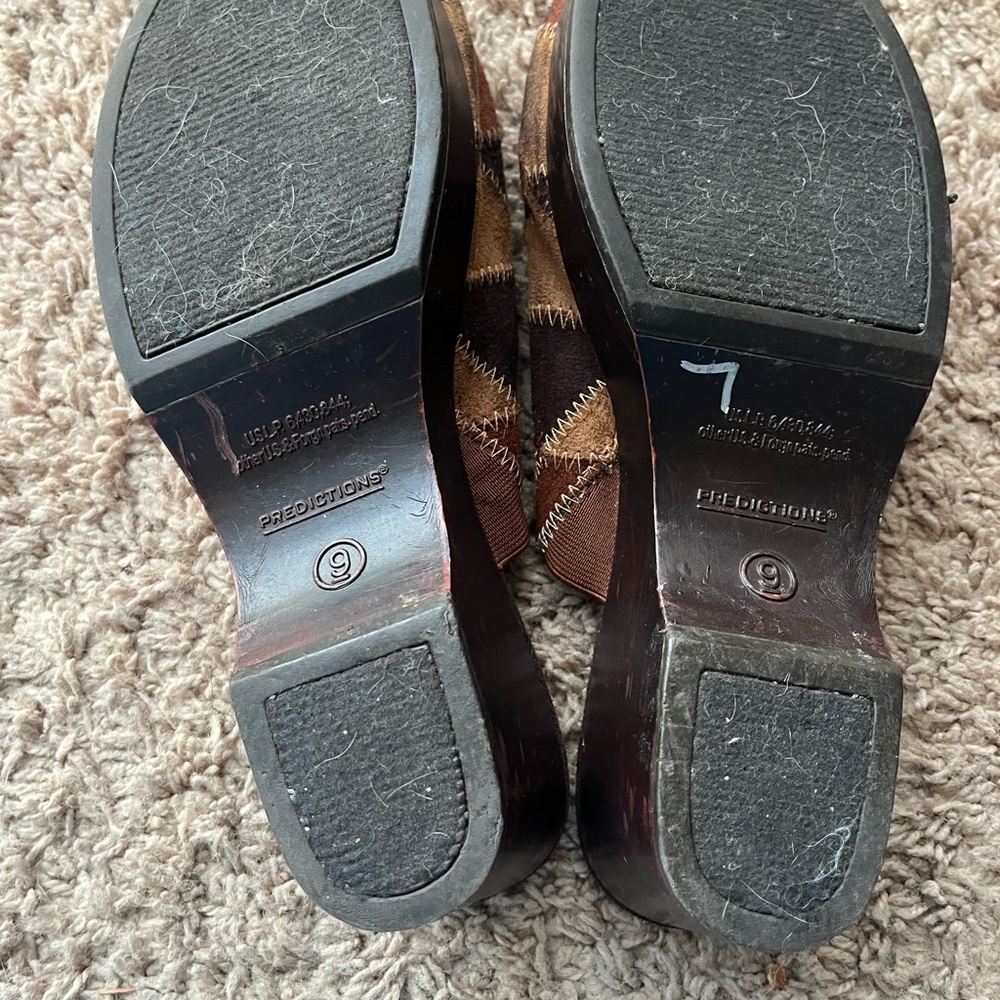 Predictions Brown and Tan Patchwork Mules - image 4